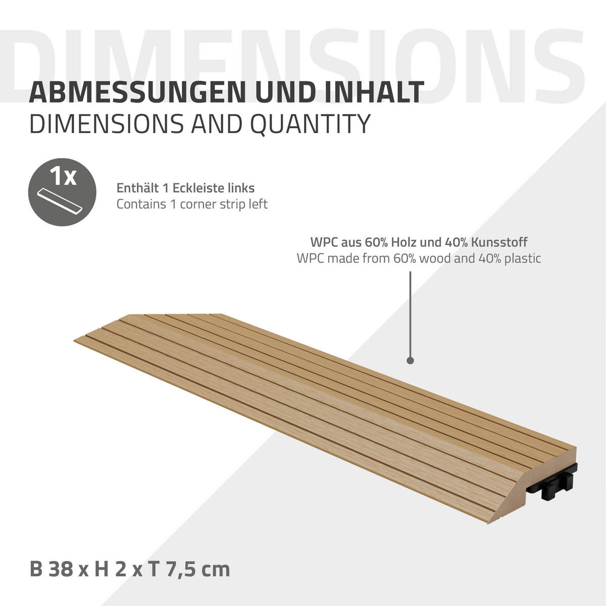 ABSCHLUSSLEISTE WPC Ecke links Teak - Alteiche, Holzwerkstoff (38/2/7.5cm) - ML-DESIGN