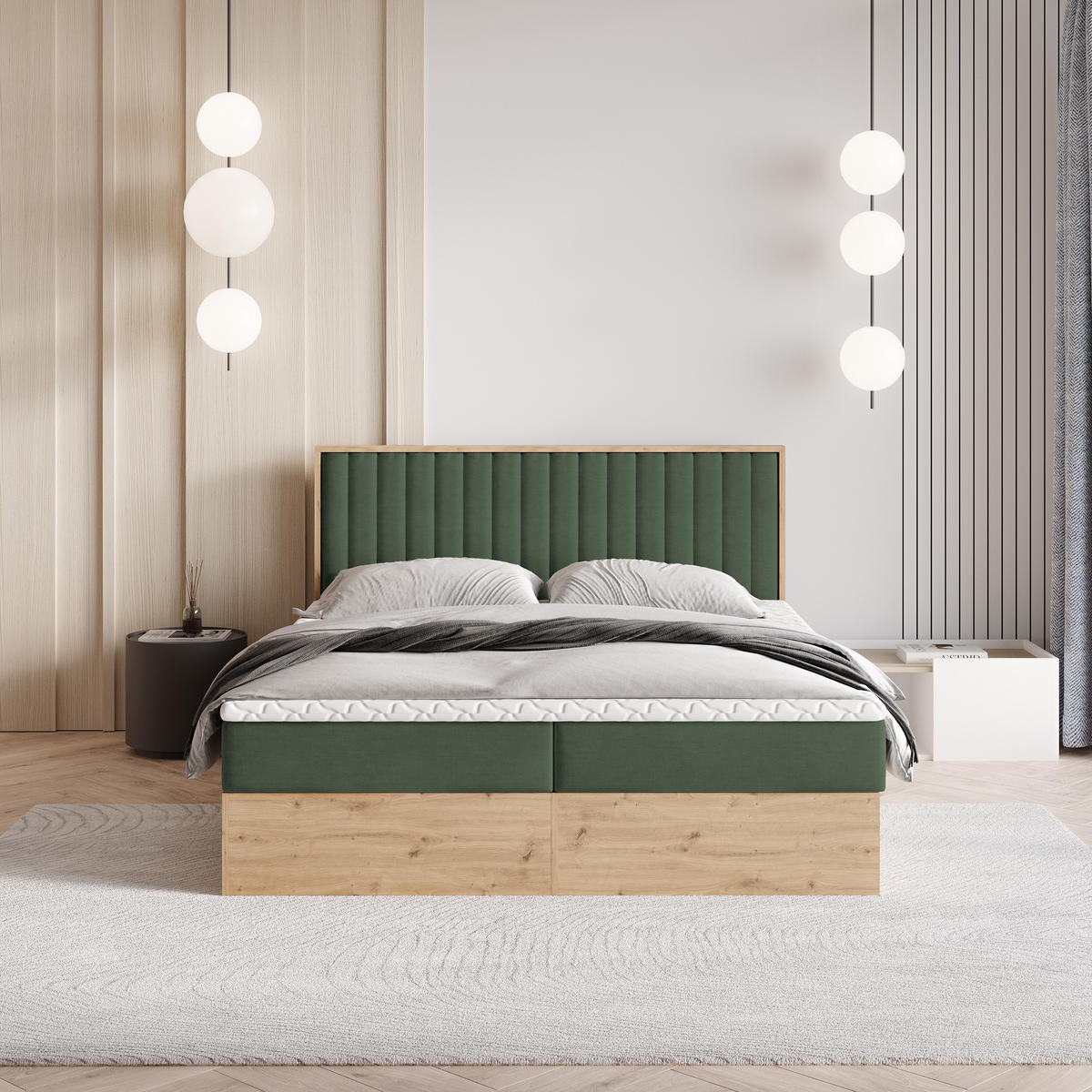 BOXBETT VARELI 160x200 cm mit Matratze und Topper - Grün - Grün, Holz (160/200cm) - MASSENO