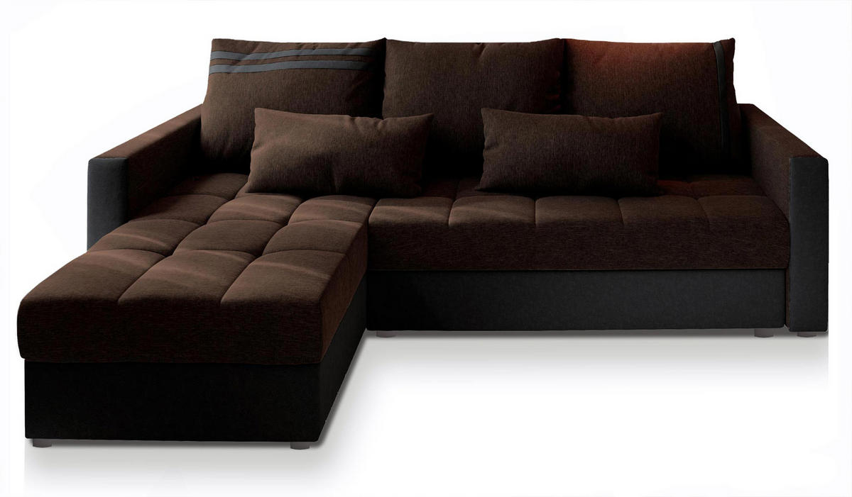 ECKSOFA KOS PIK Braun Dünner Stoff mit Schlaffunktion - Braun, Holz (220/140cm) - MASSENO