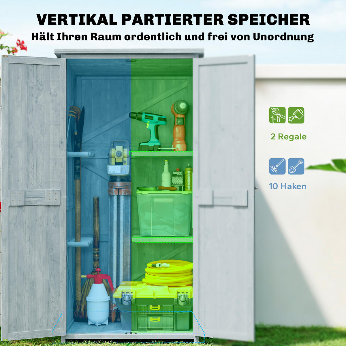 GARTENSCHRANK Tannenholz Grau - Grau, Holz (54/170/85cm) - Outsunny