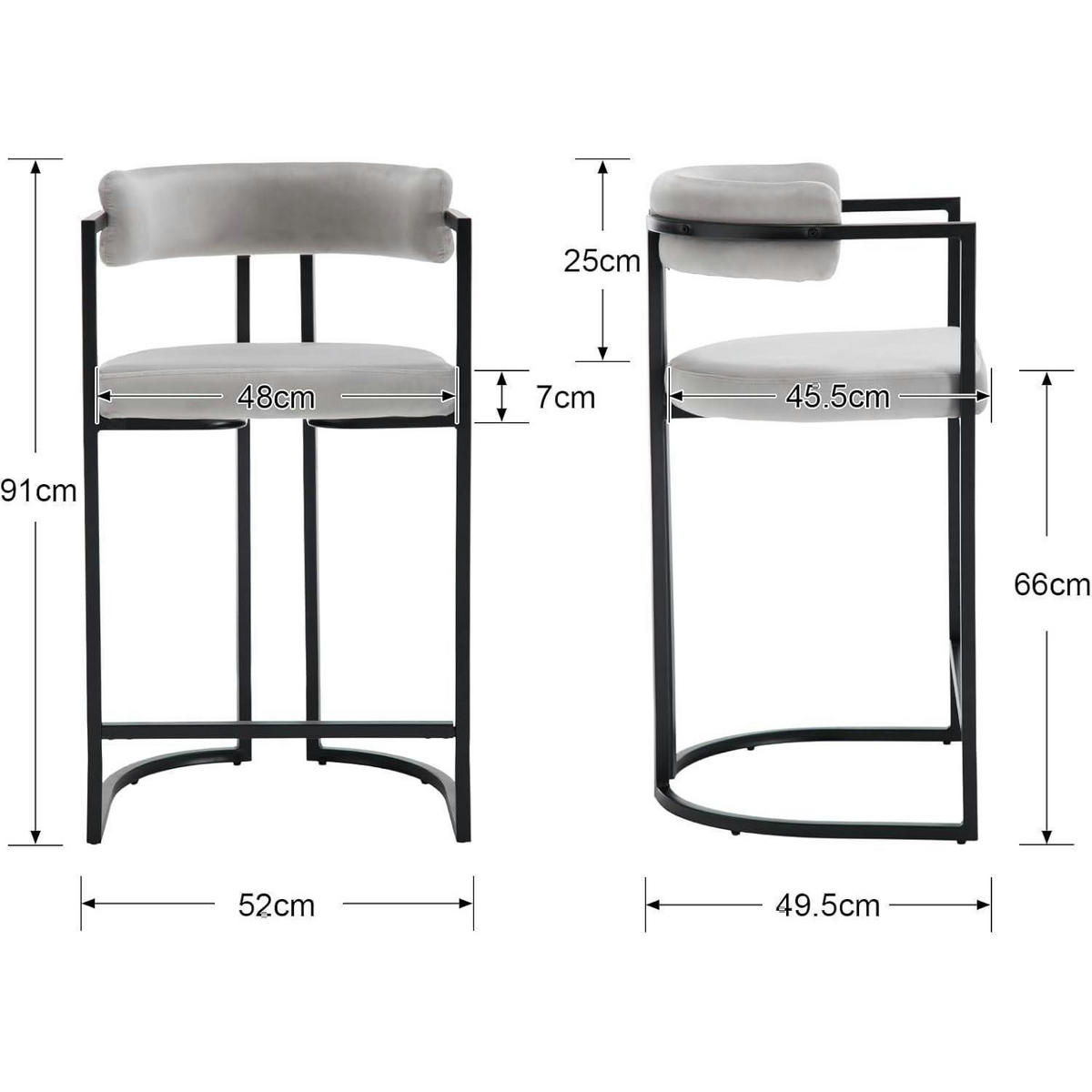 BARHOCKER 4er Set Samt Grau mit Metallgestell - Grau, Textil (52/91/49.5cm)