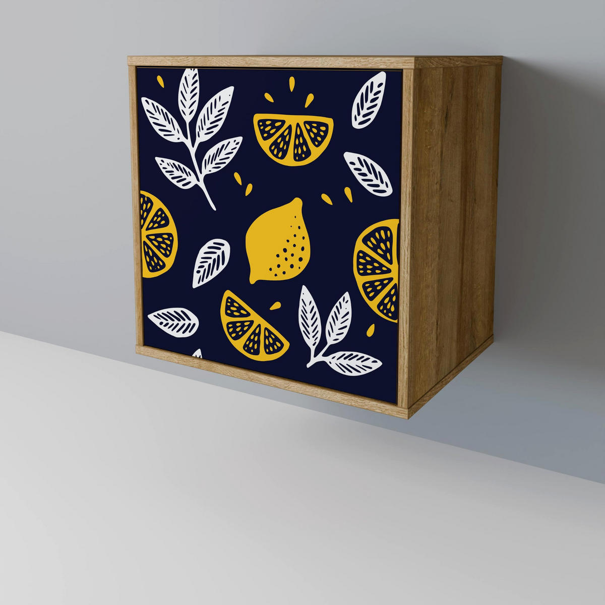 SIDEBOARD CITRUS BLACK AND WHITE, Eichefarben, 57,5x42x75,5 cm, Goldfarbene Metallfüße - Eichefarben/Goldfarben, Holzwerkstoff/Metall (57.5/75.5/42cm) - SpaceRebels