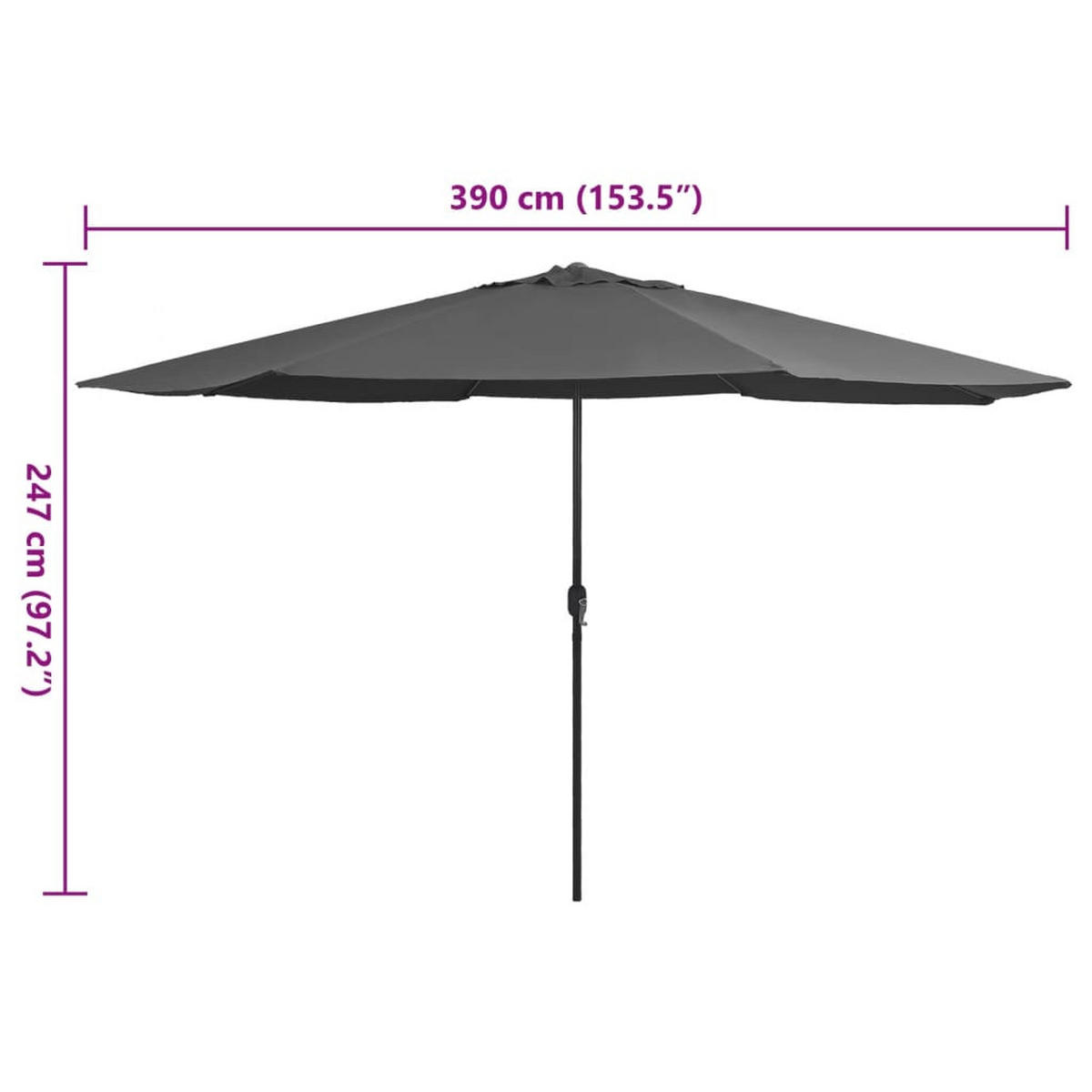 SONNENSCHIRM Mit Metall-Mast 390 Cm Anthrazit - Anthrazit, Textil (390/390cm) - vidaXL
