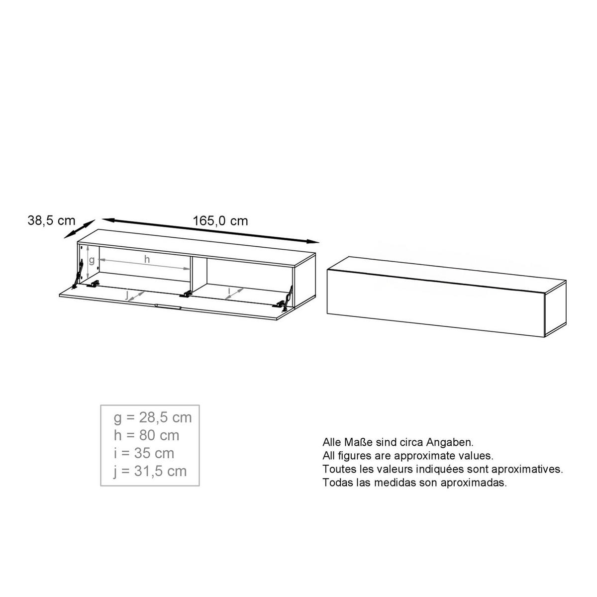 LOWBOARD Lia, hängendes Tv-Board, Moderner Fernsehschrank 330 cm lang Fernsehtisch 2er Set, Weiß matt/Weiß Hochglanz (38,5 x 330 x 30 cm) - Weiß Hochglanz, Holzwerkstoff (330/30/38.5cm) - InnoFurn