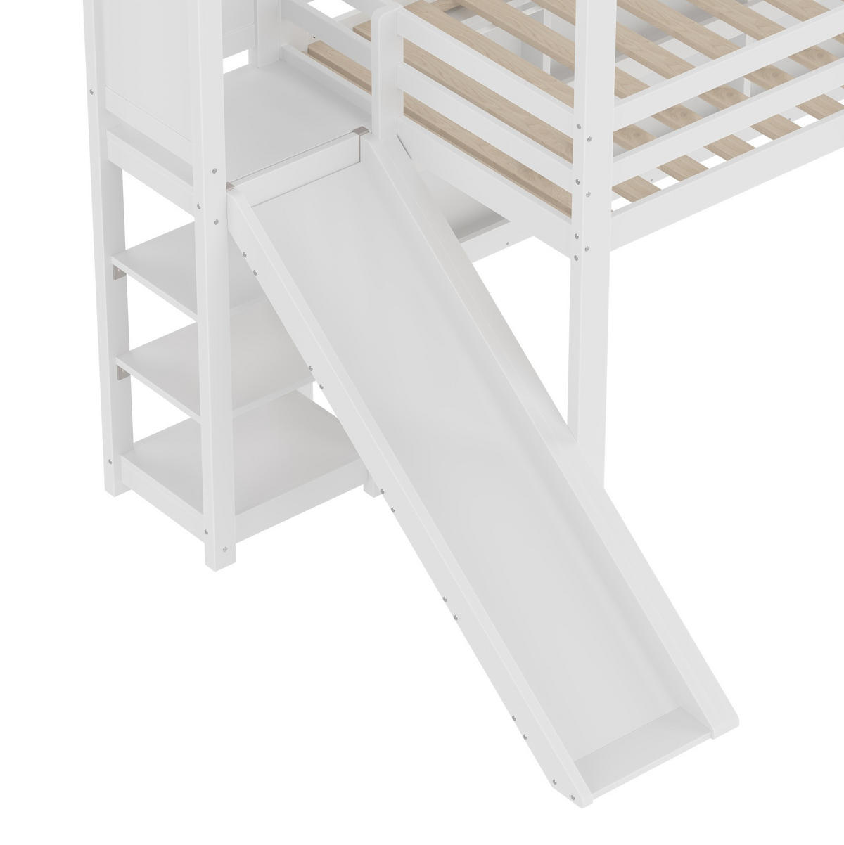 HOCHBETT 90/200 cm mit LED-Beleuchtung, Rutsche, Regalen und Rolltreppe aus Kiefernholz, Weiß - Weiß, Holz (90/200cm) - Redom