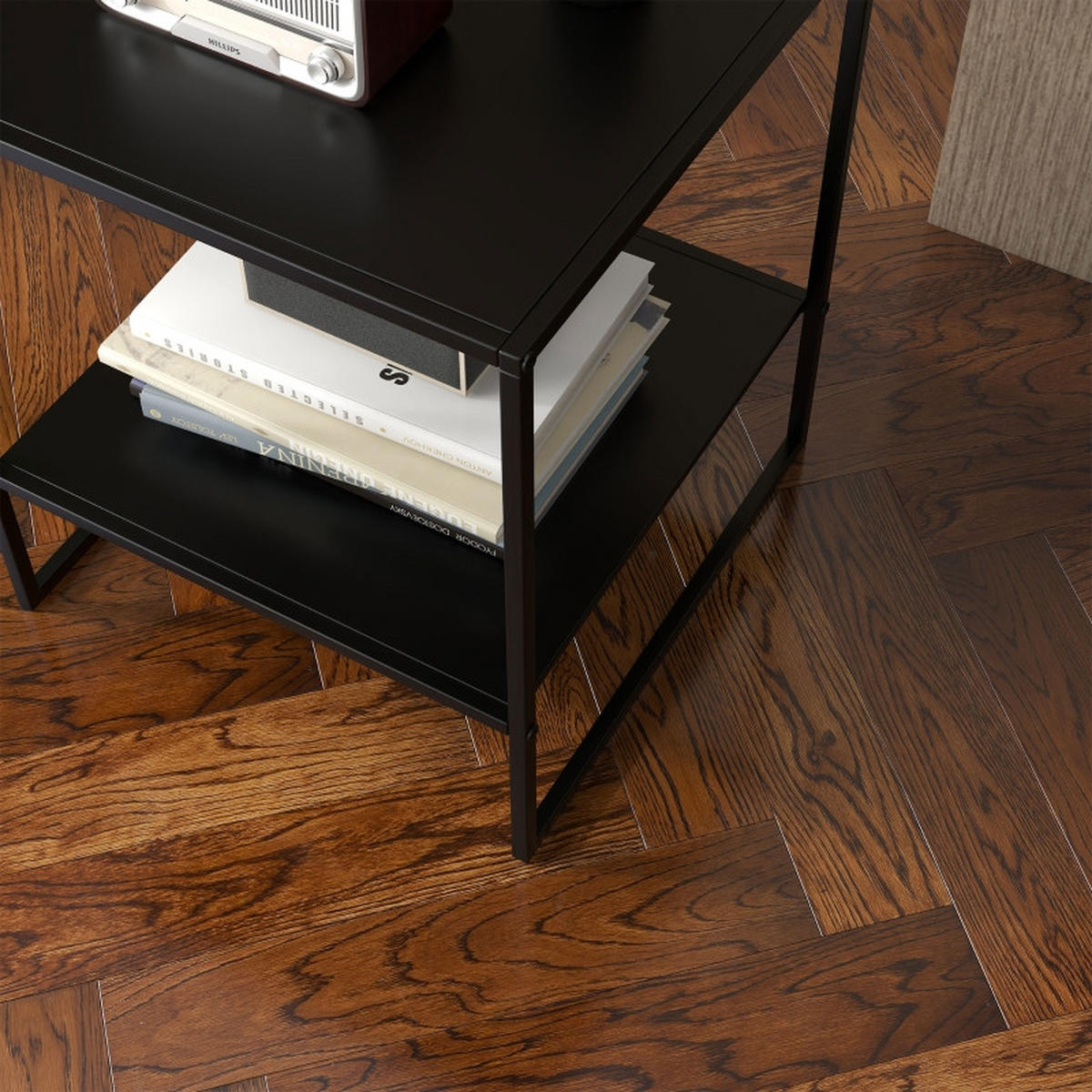 BEISTELLTISCH 40/40/45 cm Schwarz im Industriedesign mit Ablage aus Stahl - Schwarz, Metall (40/40/45cm) - OKWISH