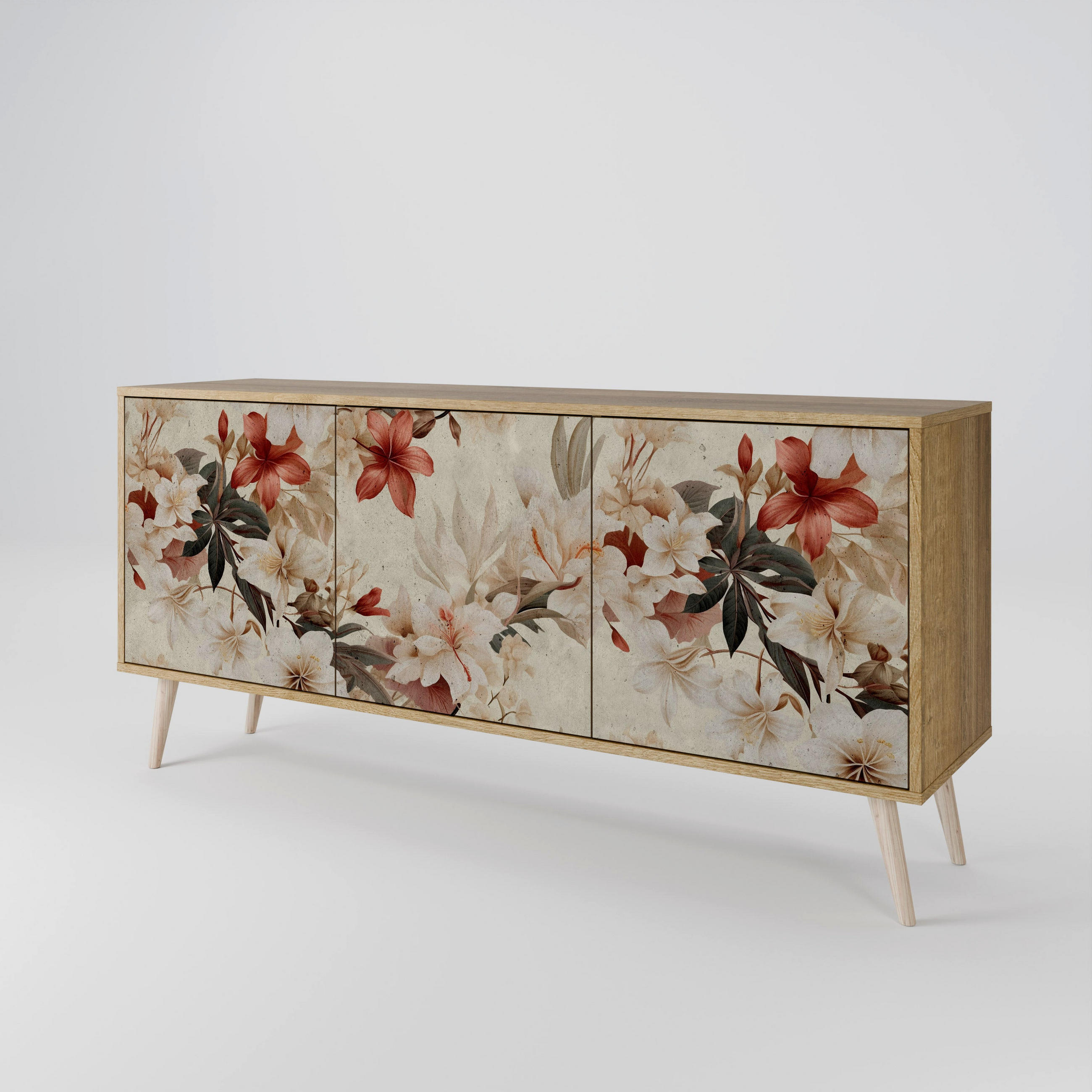 SIDEBOARD PETAL HARMONY, Eicheneffekt, 164,5x42x77,5 cm, 3 Türen - Eichefarben/Buchefarben, Holzwerkstoff/Buchenholz (164.5/77.5/42cm) - SpaceRebels