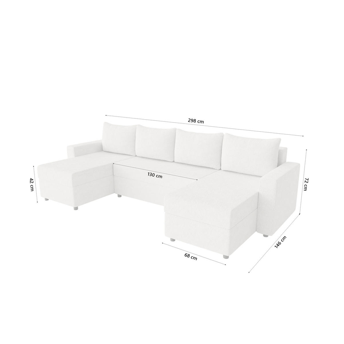 WOHNLANDSCHAFT Goka U mit Schlaffunktion, Weiß - Weiß, Textil (298/72/146cm) - Fedve