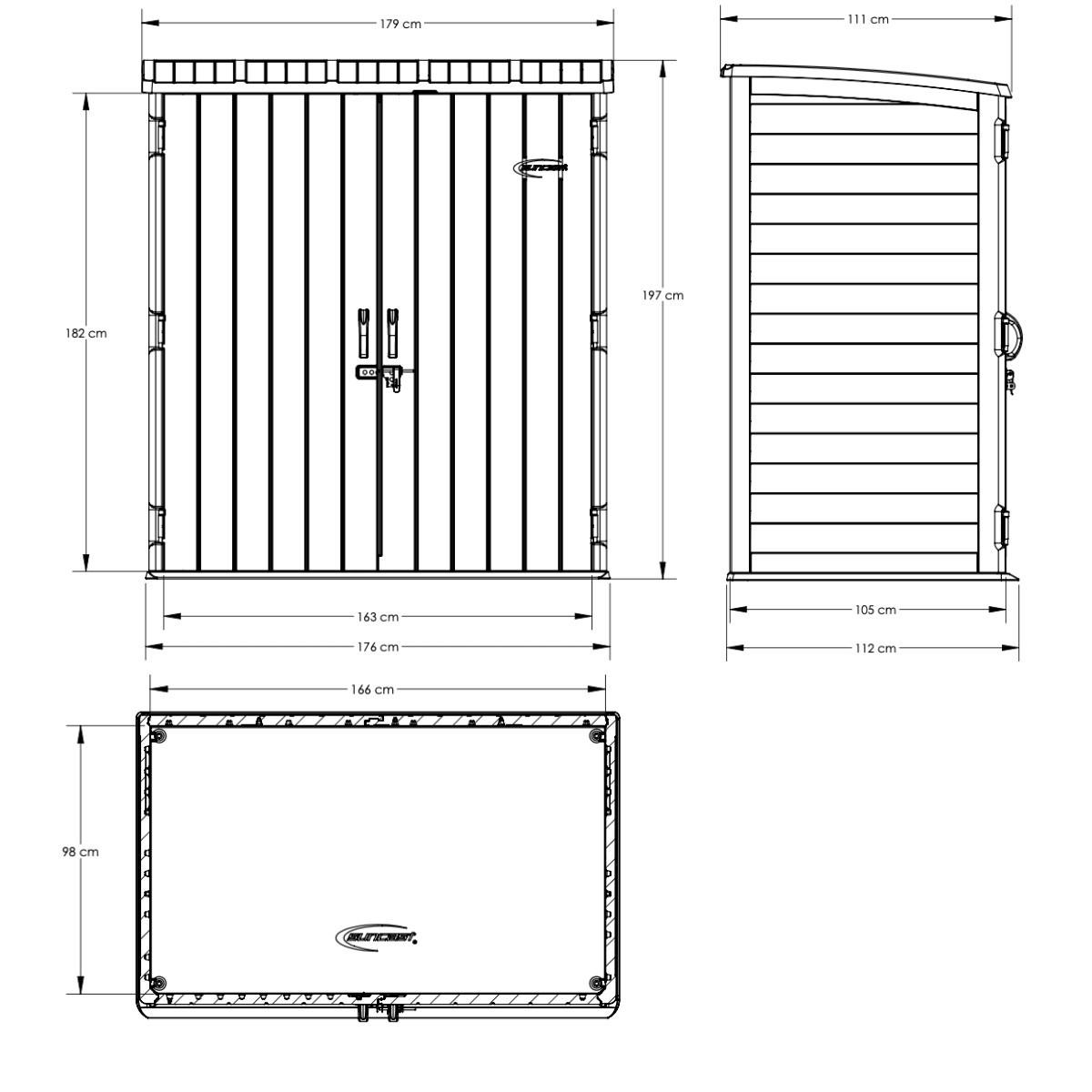 GERÄTESCHRANK 179 x 112 x 197 cm kompakt mit breiter Doppeltür in Holzoptik, 3 m³ Stauraum, anthrazit - Braun, Kunststoff (114/33/197cm) - Suncast
