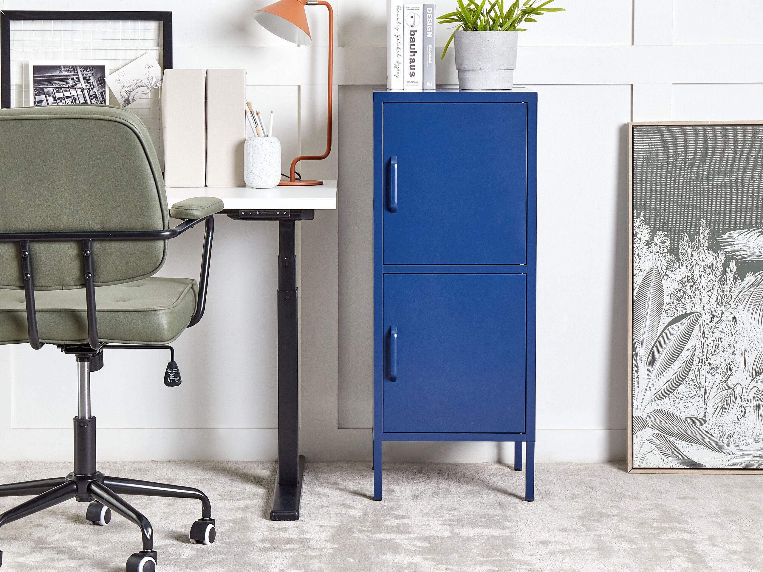 AKTENSCHRANK Marineblau 2 Türen Huron - Blau, Metall (40/102/40cm) - Beliani