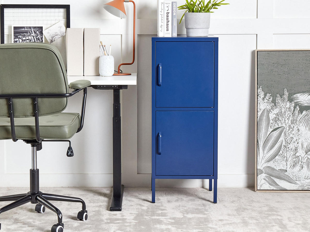 AKTENSCHRANK Marineblau 2 Türen Huron - Blau, Metall (40/102/40cm) - Beliani