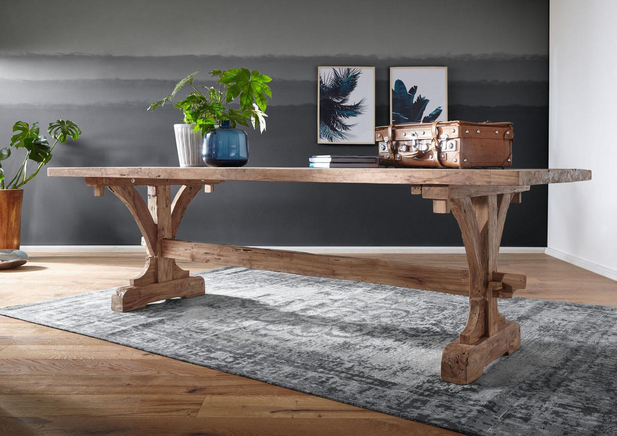 ESSTISCH Teak 270x100x78 natur unbehandelt BASSANO #128 - Naturfarben, Holz (270/100/78cm) - Massivmoebel24
