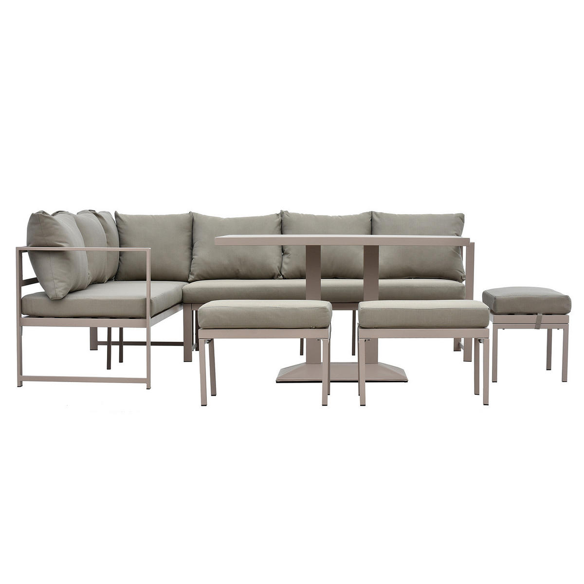 DINING-LOUNGESET - 6-teilig - Eisen / Polyester - Taupe, Textil/Metall - home24