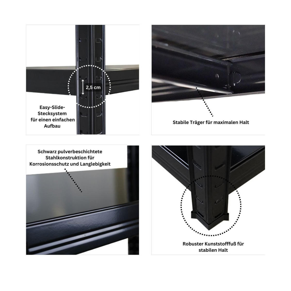 SCHWERLASTREGAL Ragnar 2er-Set 180x90x40cm 5 Stahlplatten-Ebenen Fachlast 125 kg Schwarz - Silberfarben, Metall (90/180/40cm) - PROREGAL