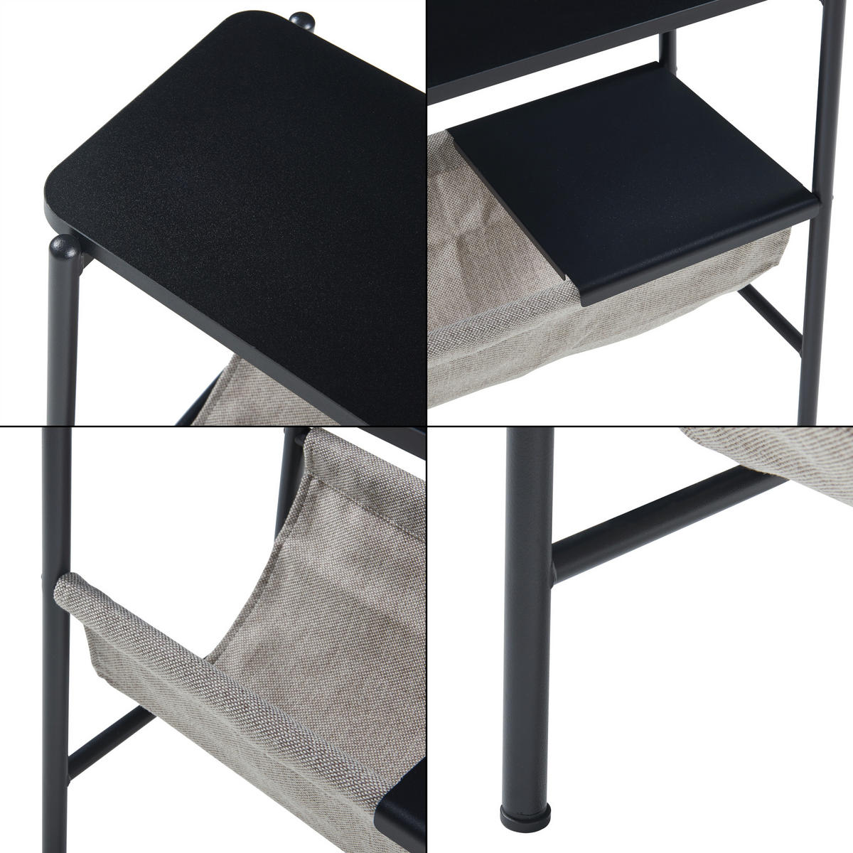 BEISTELLTISCH Samnanger - Schwarz/Grau, Holzwerkstoff/Textil (60/28/53cm) - [en.casa]