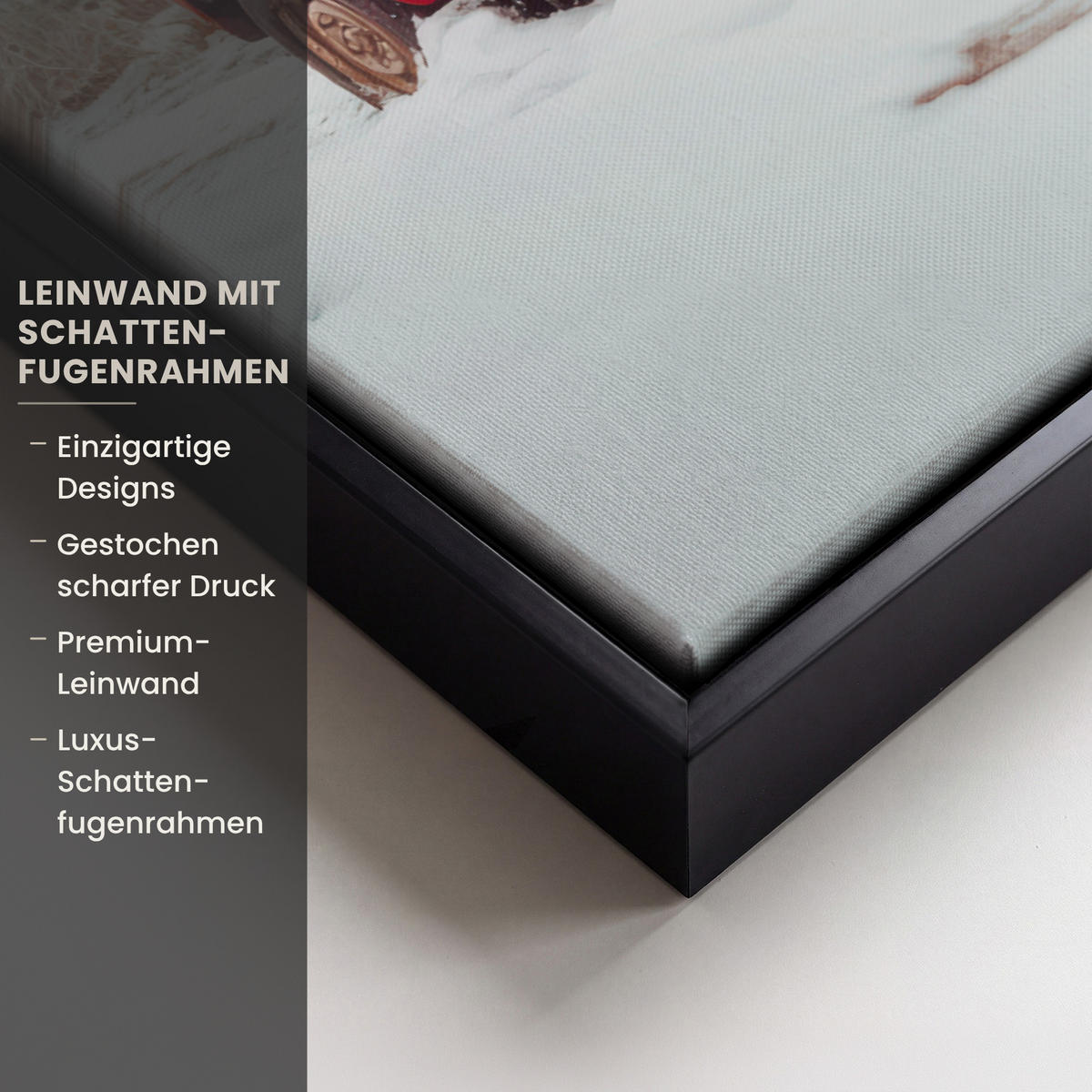 LEINWAND Bilder mit Rahmen - Auto - Rot - Geschenke - Winter - Schnee - Weihnachten - 70x100 - Rot, Textil (70/100cm) - MuchoWow