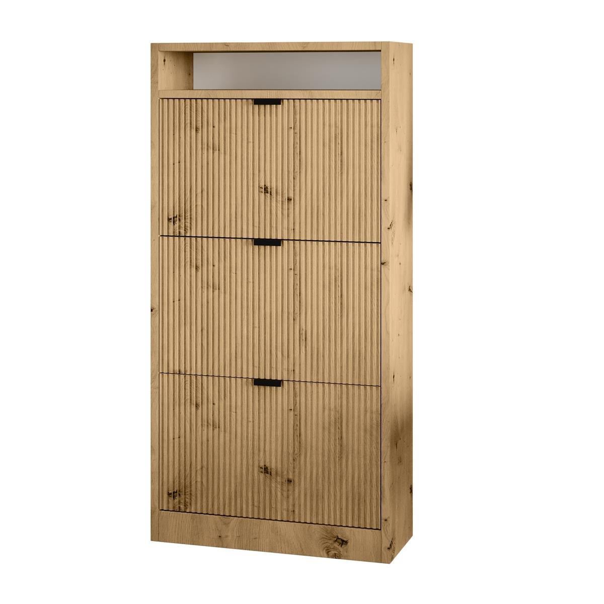 SCHUHSCHRANK Mia, Eiche Artisan mit schwarzem Griff - Schwarz/Eiche Artisan, Holzwerkstoff (60/125/24cm) - Bettso