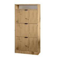 SCHUHSCHRANK Mia, Eiche Artisan mit schwarzem Griff - Schwarz/Eiche Artisan, Holzwerkstoff (60/125/24cm) - Bettso
