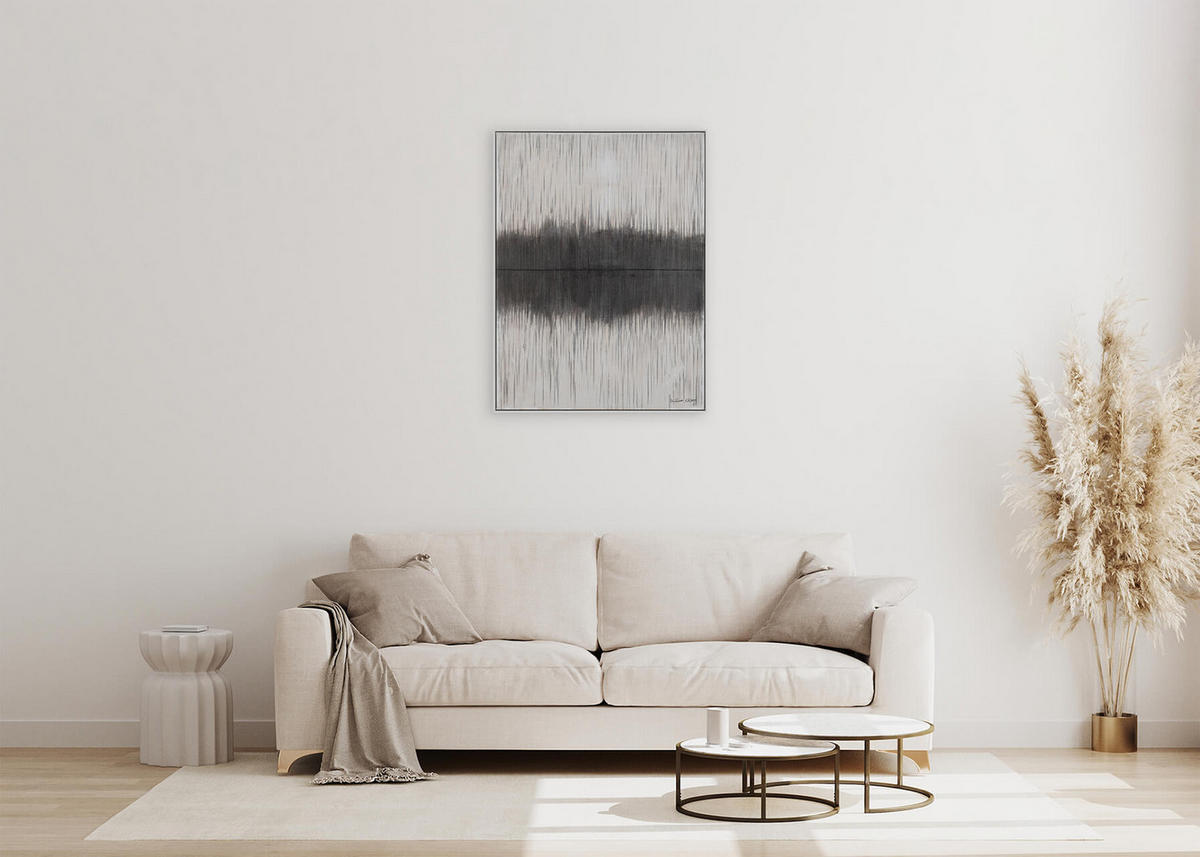 RUČNE MAĽOVANÝ AKRYLOVÝ OBRAZ 75/100 cm, sivý, abstraktný geometrický motív - sivá, textil (75/100cm) - KUNSTLOFT