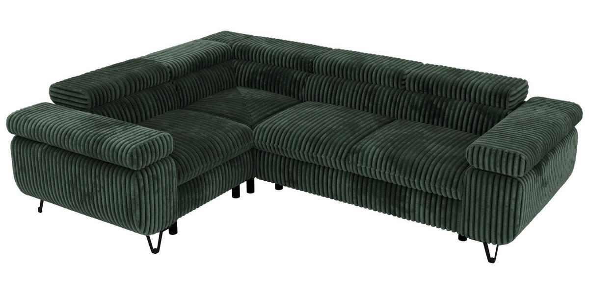 ECKSOFA ORSO L Dunkelgrün Cord - Links Seite - Dunkelgrün/Schwarz, Textil/Metall (197/268cm) - MKS