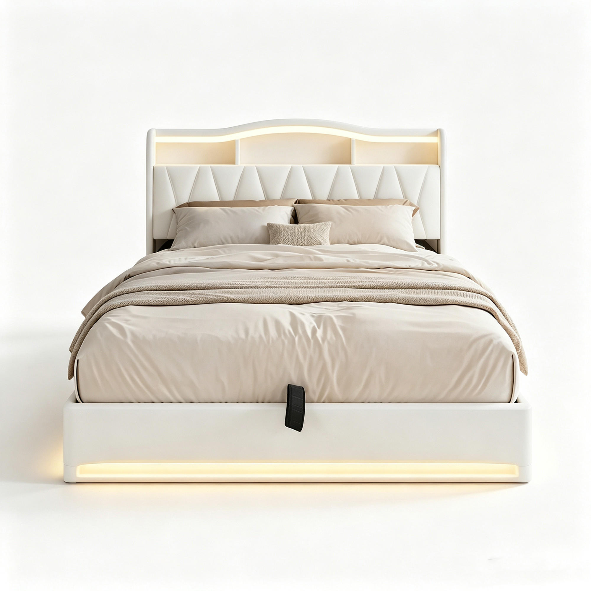 POLSTERBETT 140x200 mit stauraum, doppelbett mit LED, Bettkasten, Lattenrost, USB, Kopfteil, Samtstoff, Beige - Beige, Holz/Textil (140/200cm) - GENKI LIVING