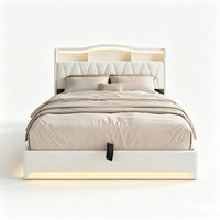POLSTERBETT 140x200 mit stauraum, doppelbett mit LED, Bettkasten, Lattenrost, USB, Kopfteil, Samtstoff, Beige - Beige, Holz/Textil (140/200cm) - GENKI LIVING