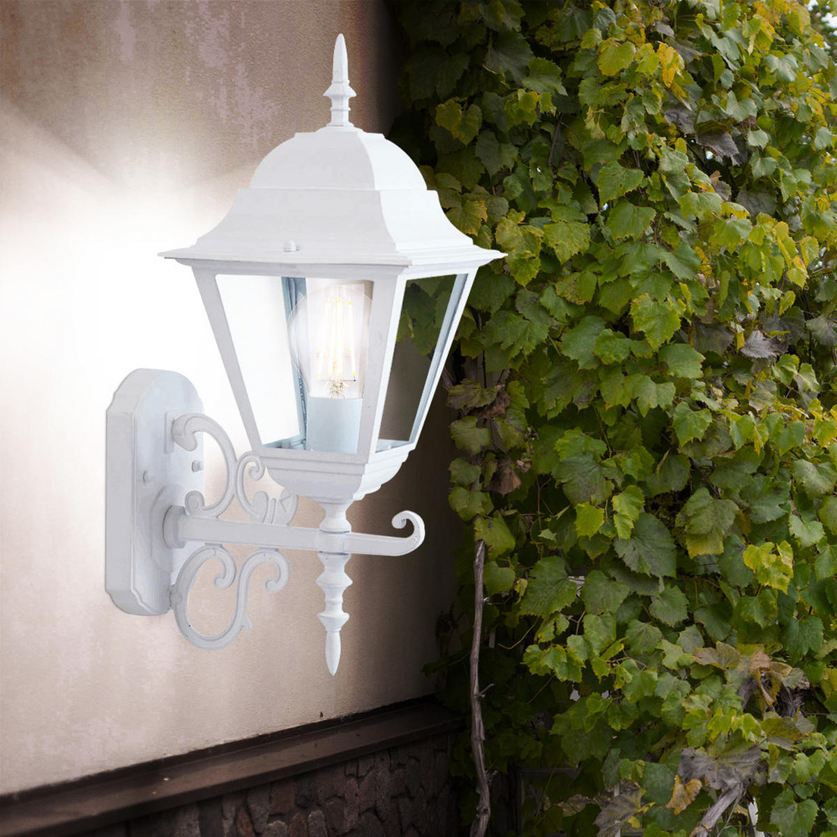 WANDLAMPE Landhausstil Weiß Spritzwassergeschützt 4er Set - Weiß, Glas (22.5/14.8/40cm)