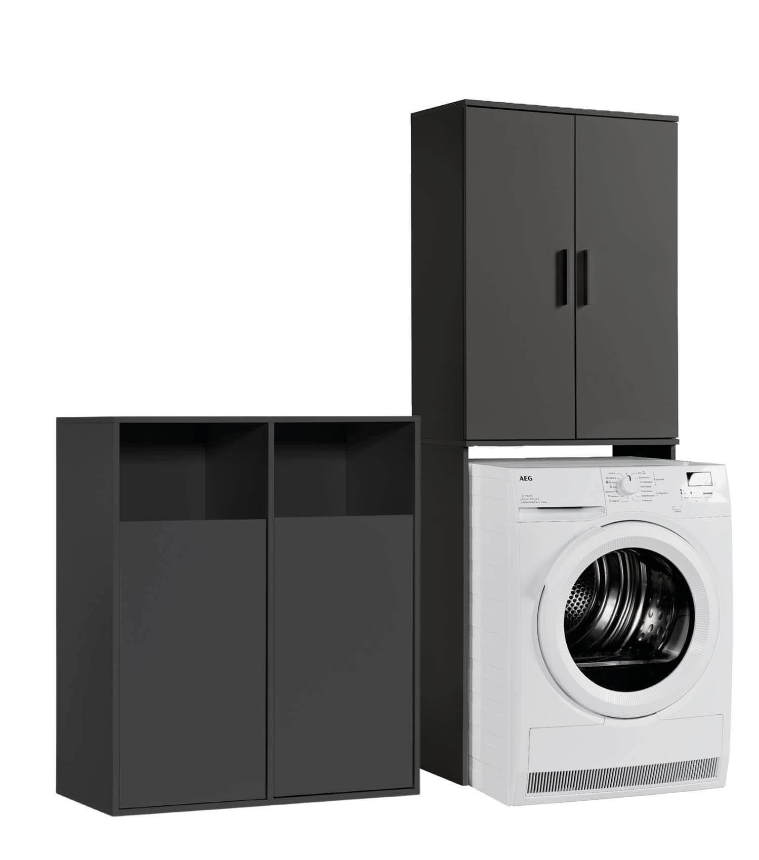 MEHRZWECKSCHRANK SET Der Allzweckwaffe - Schwarz, Holzwerkstoff (145/180/40cm) - Mokebo