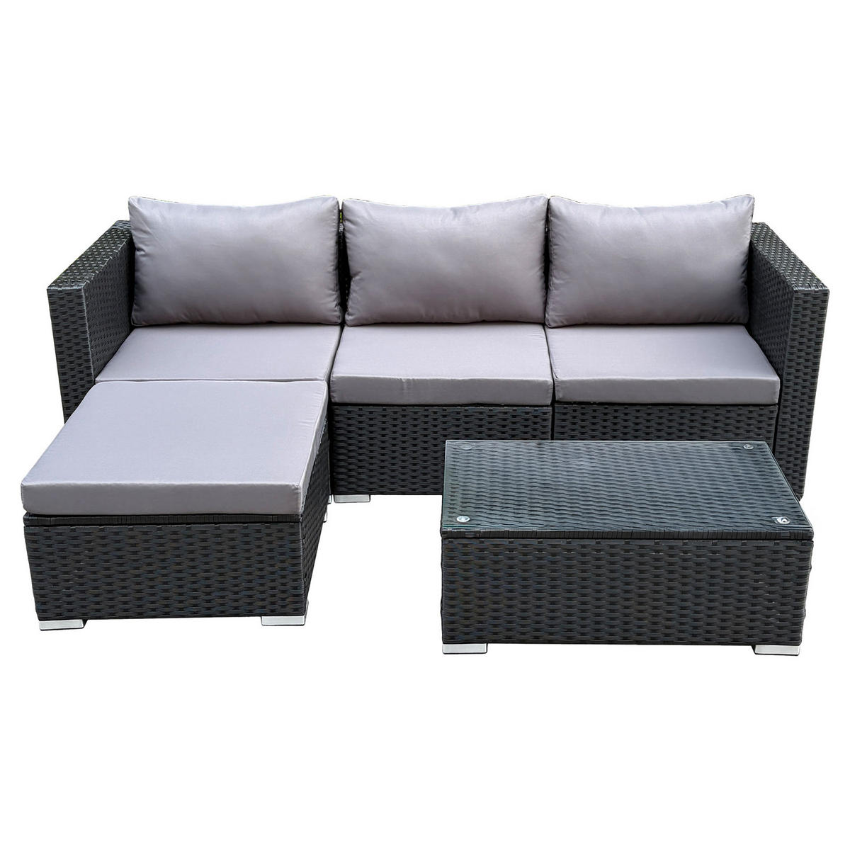 GARTENLOUNGE Queens Polyrattan Schwarz - Schwarz/Grau, Kunststoff - SVITA