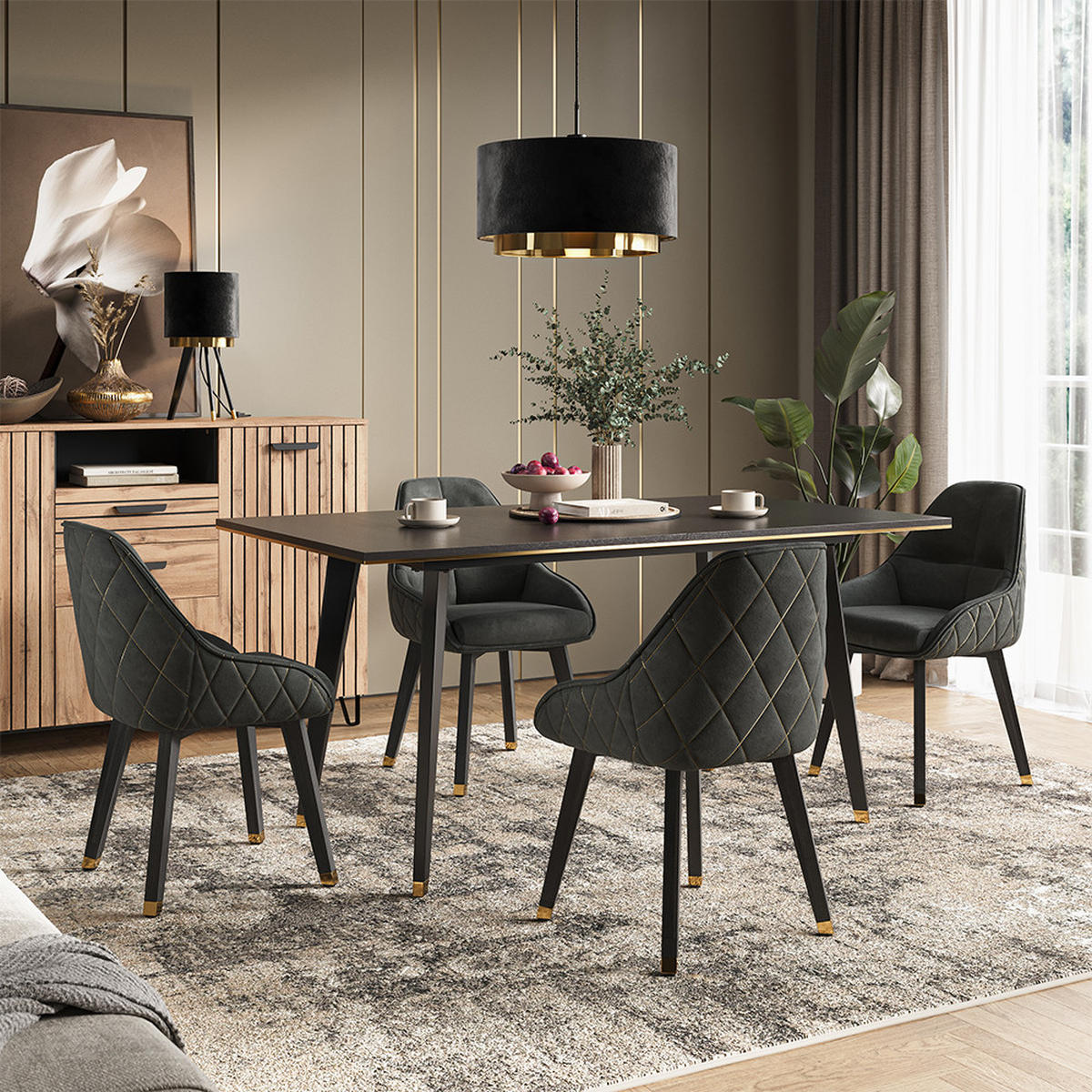 JÍDELNÍ STŮL Goldamo Černá - černá/zlatá, kompozitní dřevo (90/200/77cm) - Vicco