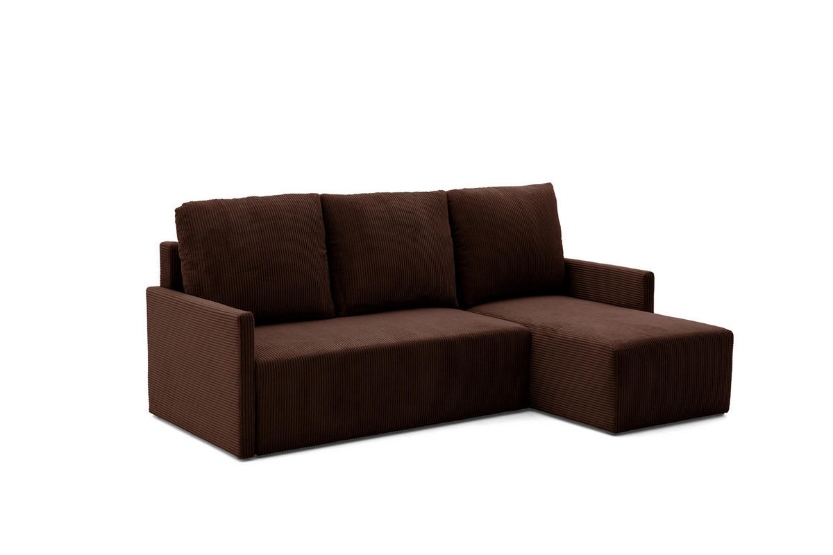 ECKSOFA GARDA L Links mit Schlaffunktion 132x198 Cord Dunkelbraun - Dunkelbraun/Schwarz, Holz/Kunststoff (209/145cm) - NACANAPA