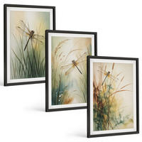 BILDER SET 3er Set - 40x60 cm Schwarzer Rahmen - Libellengräser über dem Wasser - Schwarz, Kunststoff (40/60cm) - TULUP