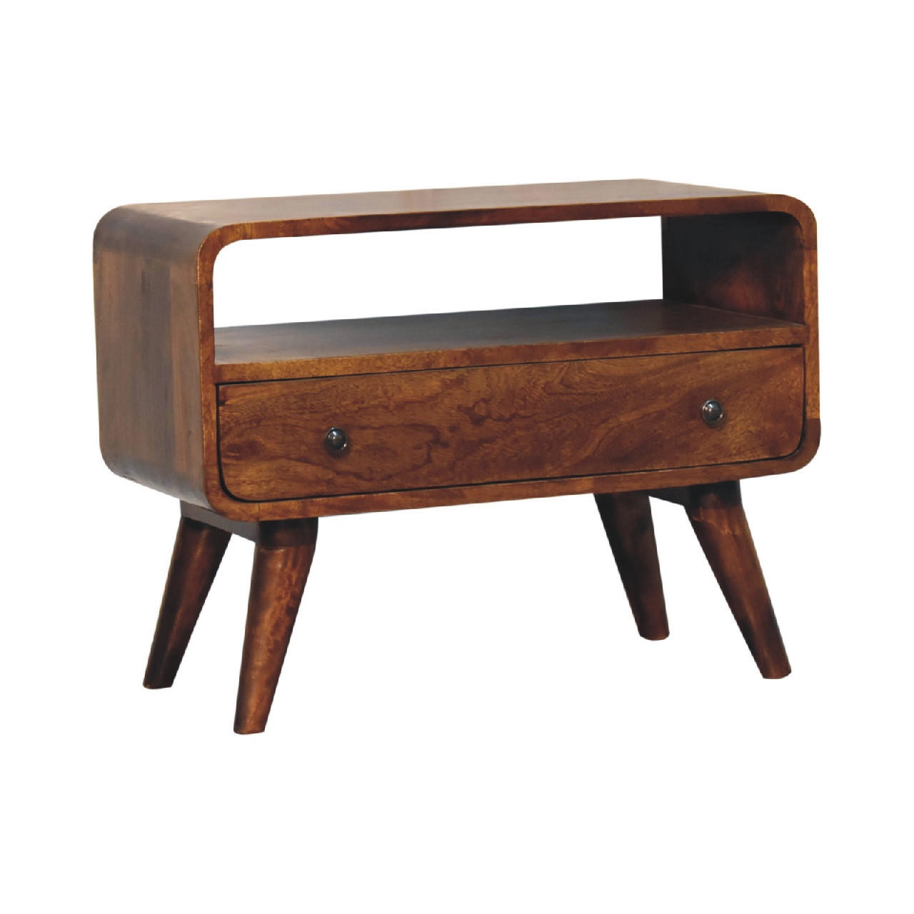 LOWBOARD Mini mit gebogener Form, Braun - Messingfarben/Braun, Mangoholz/Holz (60/45/30cm) - Artisan Furniture