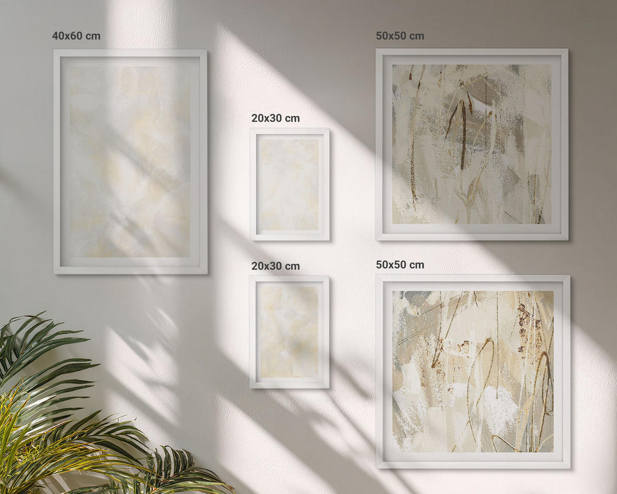 WANDBILDER 5er-Set - 50x50 cm & 20x30 cm & 40x60 cm Weißer Rahmen - Helles Strukturfarbendesign - Weiß, Kunststoff (40/60cm) - ArtPrintCave