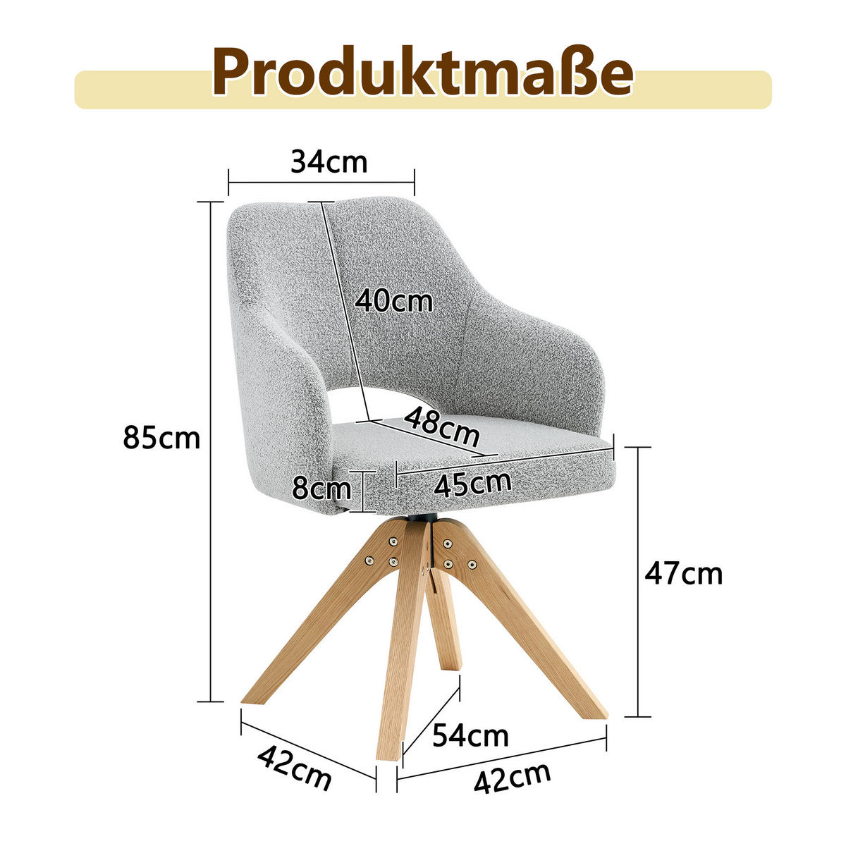 ARMLEHNSTUHL-SET DE-36630 2 Stück mit Stoffbezug und Massivholzbeinen Hellgrau - Hellgrau, Holz (48/85/45cm) - ComfortXL