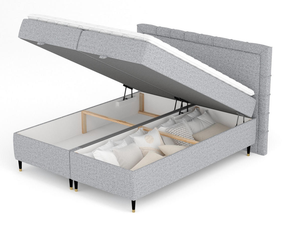 BOXBETT Voyage Grau 200/200 cm mit Matratze und Topper - Schwarz/Grau, Holz/Holzwerkstoff (200/200cm) - Maison de Reve