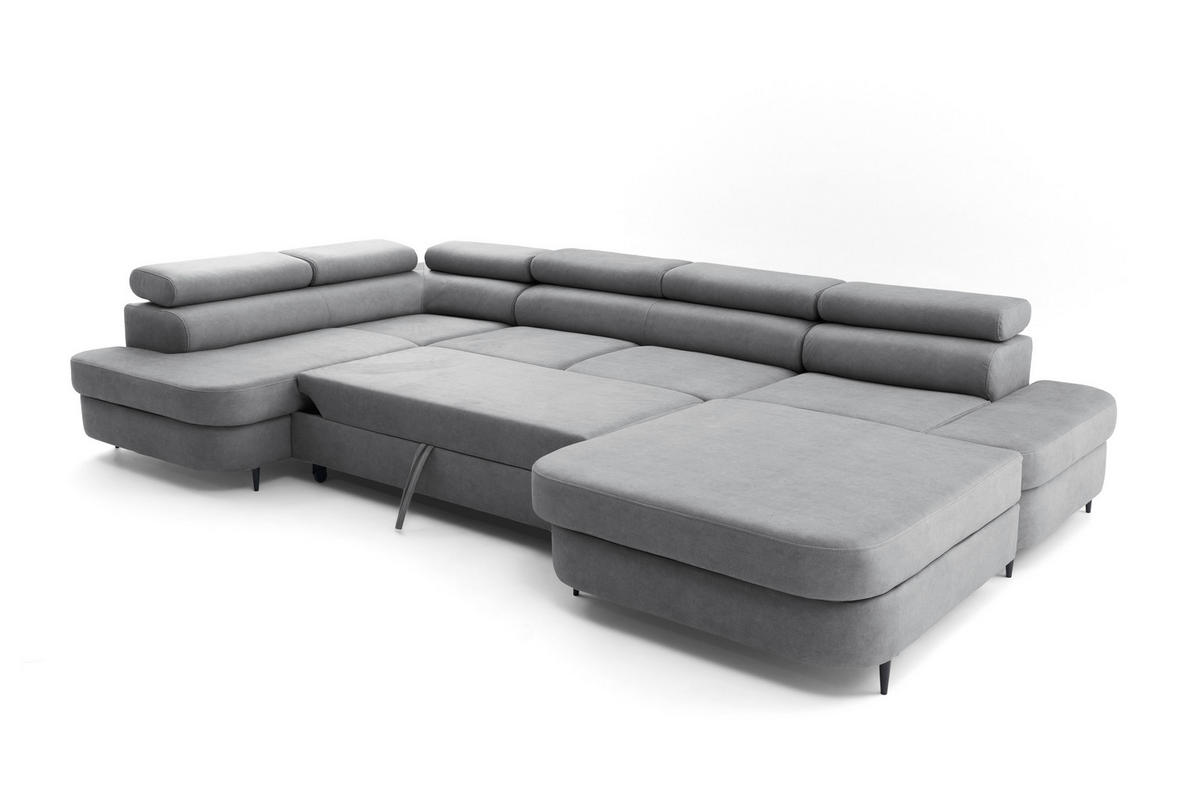 ECKSOFA U-Form PRIAM U Links mit Schlaffunktion 126x270 Velours Grau - Schwarz/Grau, Holz/Textil (350/91/203cm) - Muffo