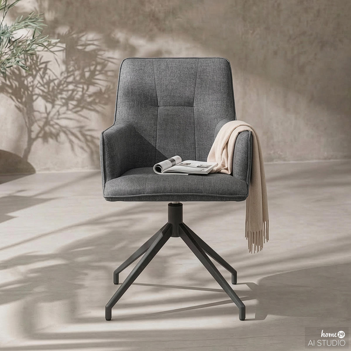 GARTENSTUHL mit Armlehnen - Stahl / Polyester - Dunkelgrau, Textil/Metall (58/87/64cm) - home24