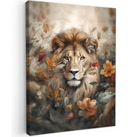 LEINWANDBILD Löwe - Wildtiere - Pflanzen - Natur - Blumen 30x40 cm - Beige, Textil (30/40cm) - MuchoWow