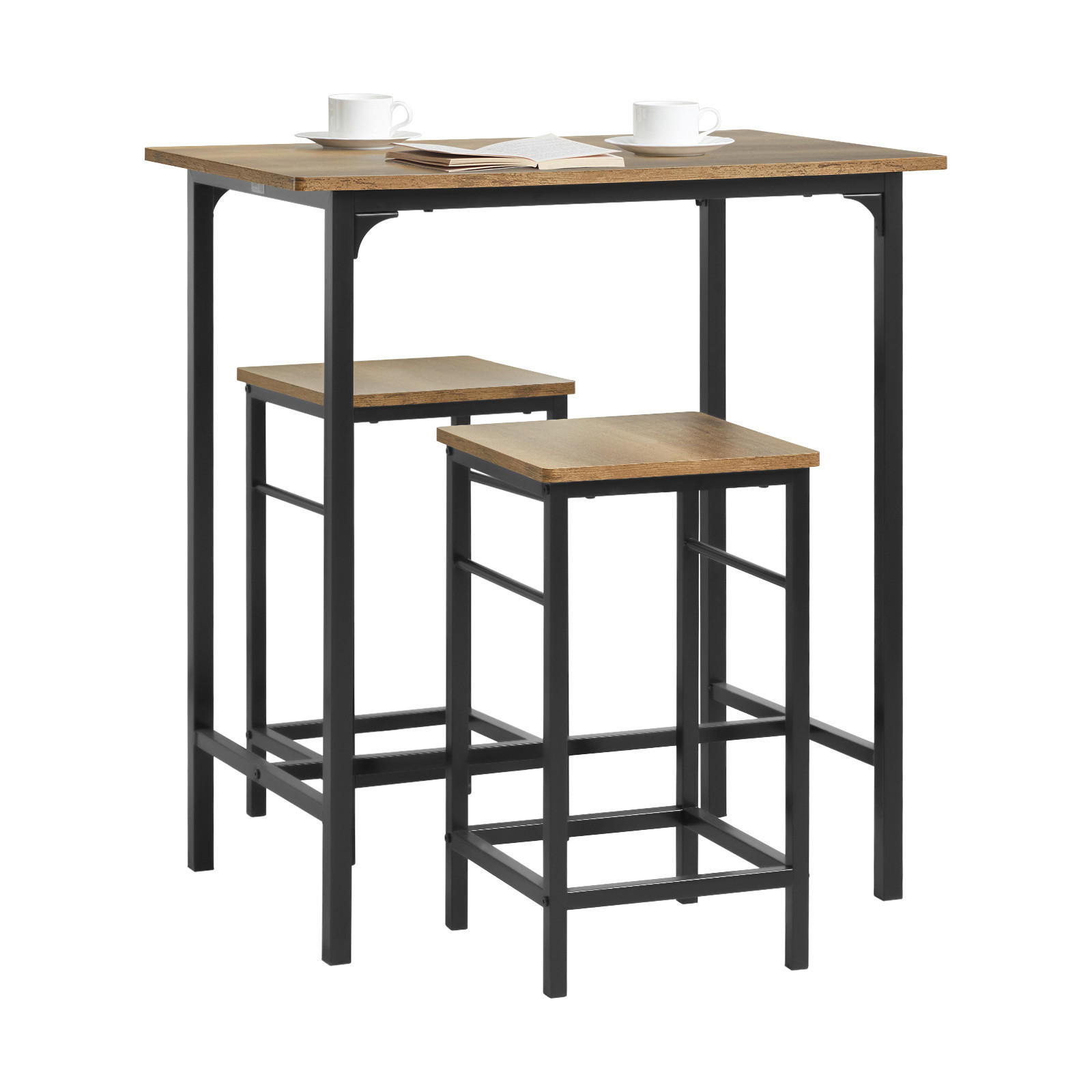 BARTISCH + 2 x BARHOCKER - Braun, Holzwerkstoff/Metall (80/88/50cm) - SoBuy