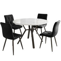ESSGRUPPE DE-39166 runder Tisch mit 4 Stühlen Schwarz - Schwarz, Holzwerkstoff (100/75/100cm) - ComfortXL