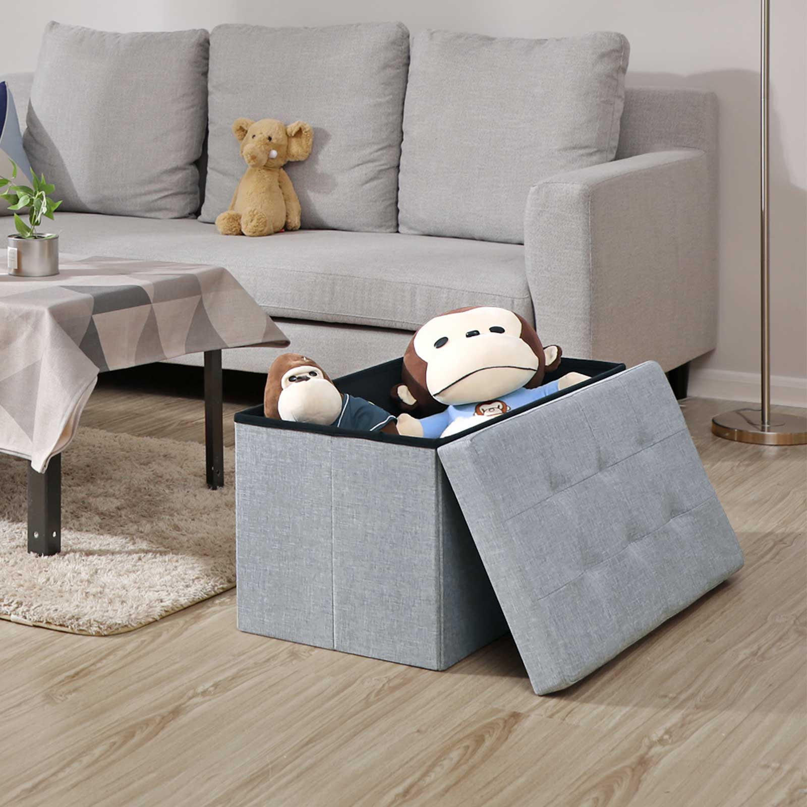 SITZBANK MIT STAURAUM - Hellgrau, Holzwerkstoff (38/38/76cm) - Hansiro