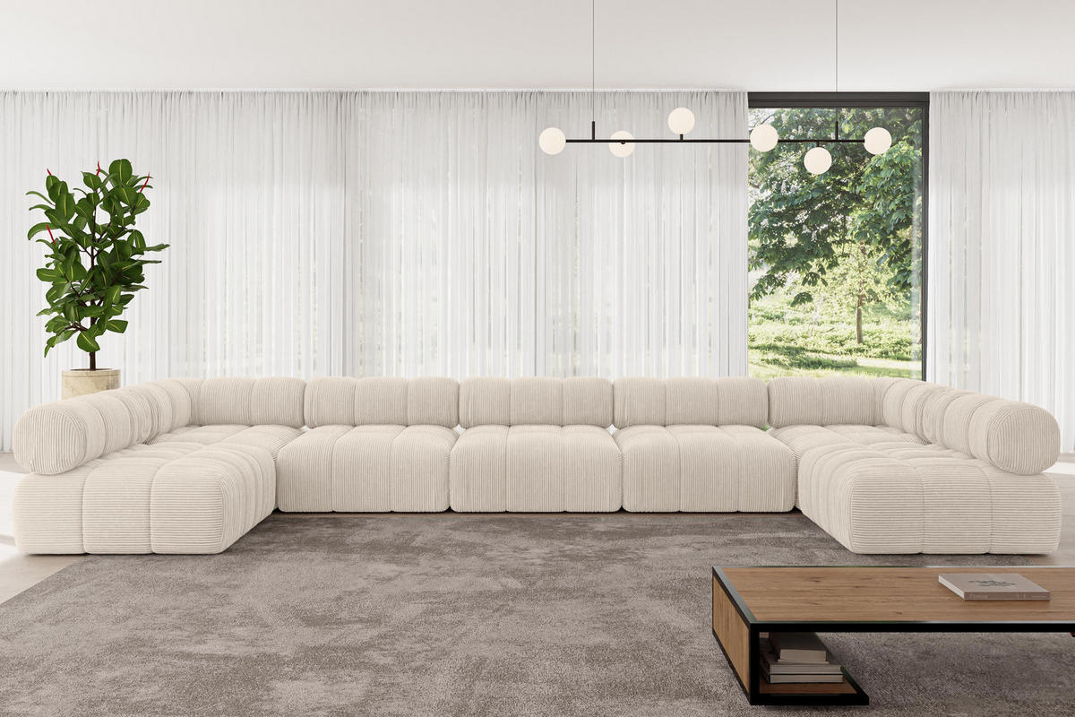 WOHNLANDSCHAFT modulares Sofa Garvo-U3 - 475x190x70 cm Beige Cord - Beige, Holzwerkstoff/Textil (475/70/190cm) - ALTDECOR