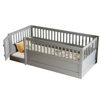 KINDERBETT 90x200 Grau Holz Gitter Tür - Grau, Holz (90/200cm) - FLIEKS