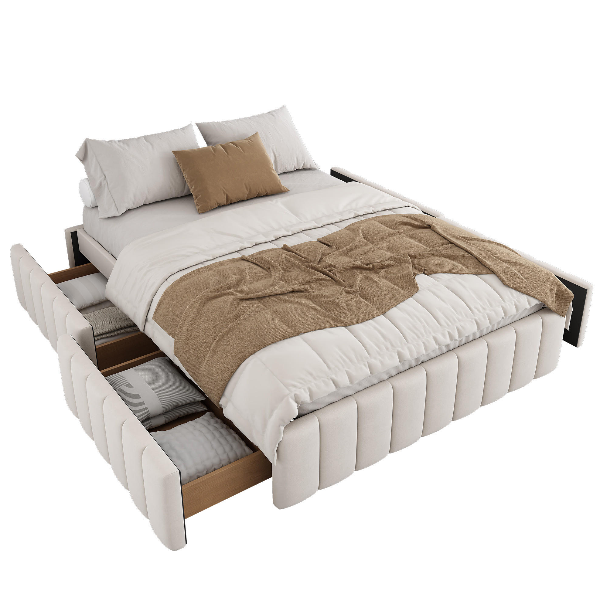 POLSTERBETT 140/200 cm aus Samt mit 4 Schubladen und Lattenrost Beige - Beige, Textil (140/200cm) - Modenvie