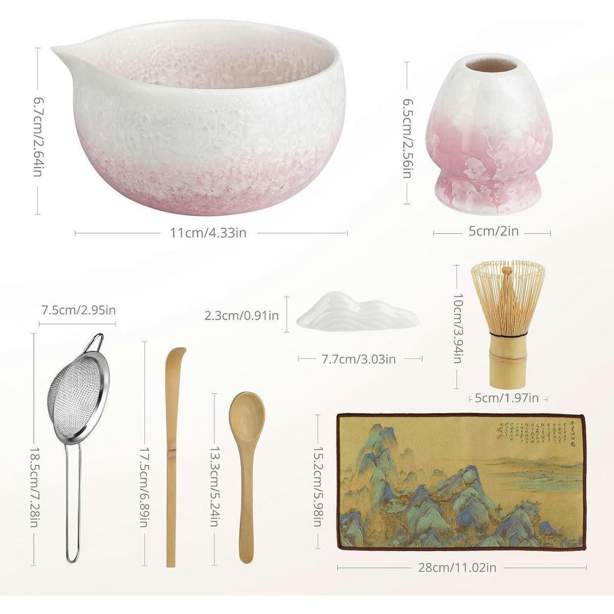 MATCHA Set 8-teilig mit Schale, Besen und Löffel - Rosa, Keramik (15.2/11/28cm)