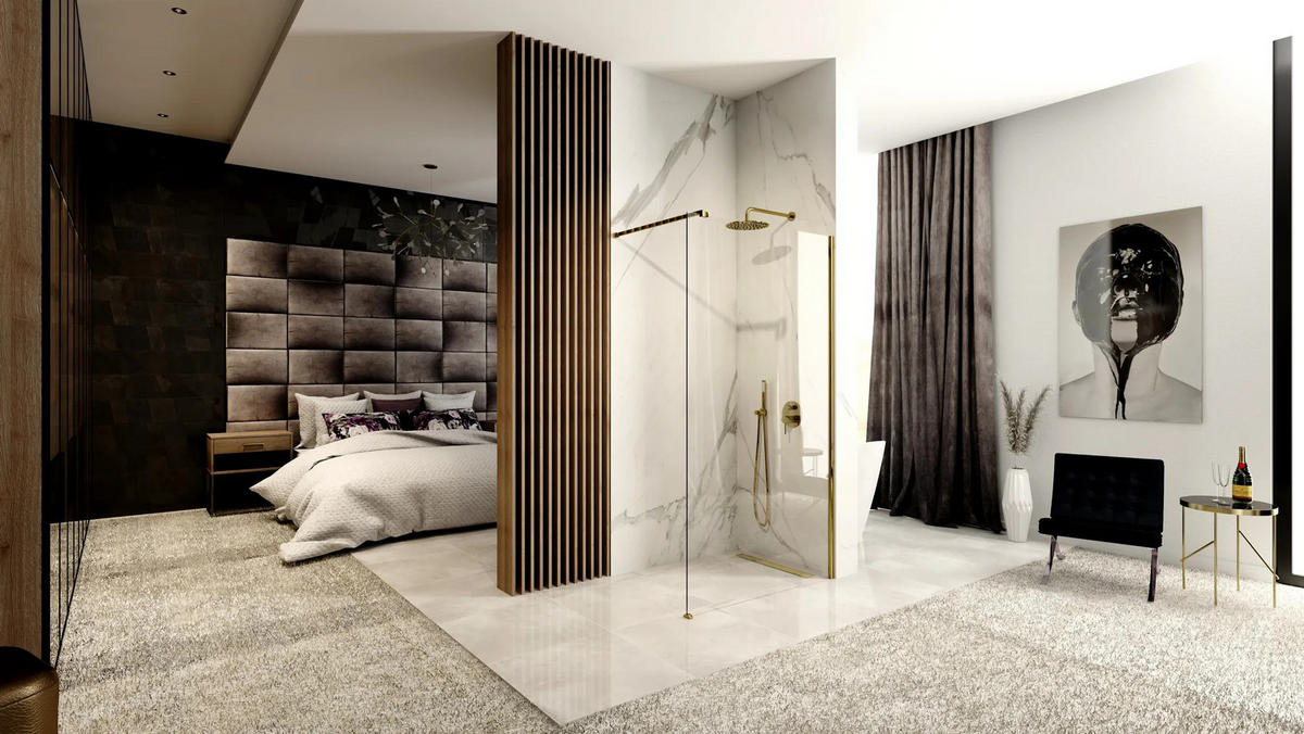 DUSCHWAND Rea Aero Gold 110 Walk In - Goldfarben, Glas (110/195cm) - REA