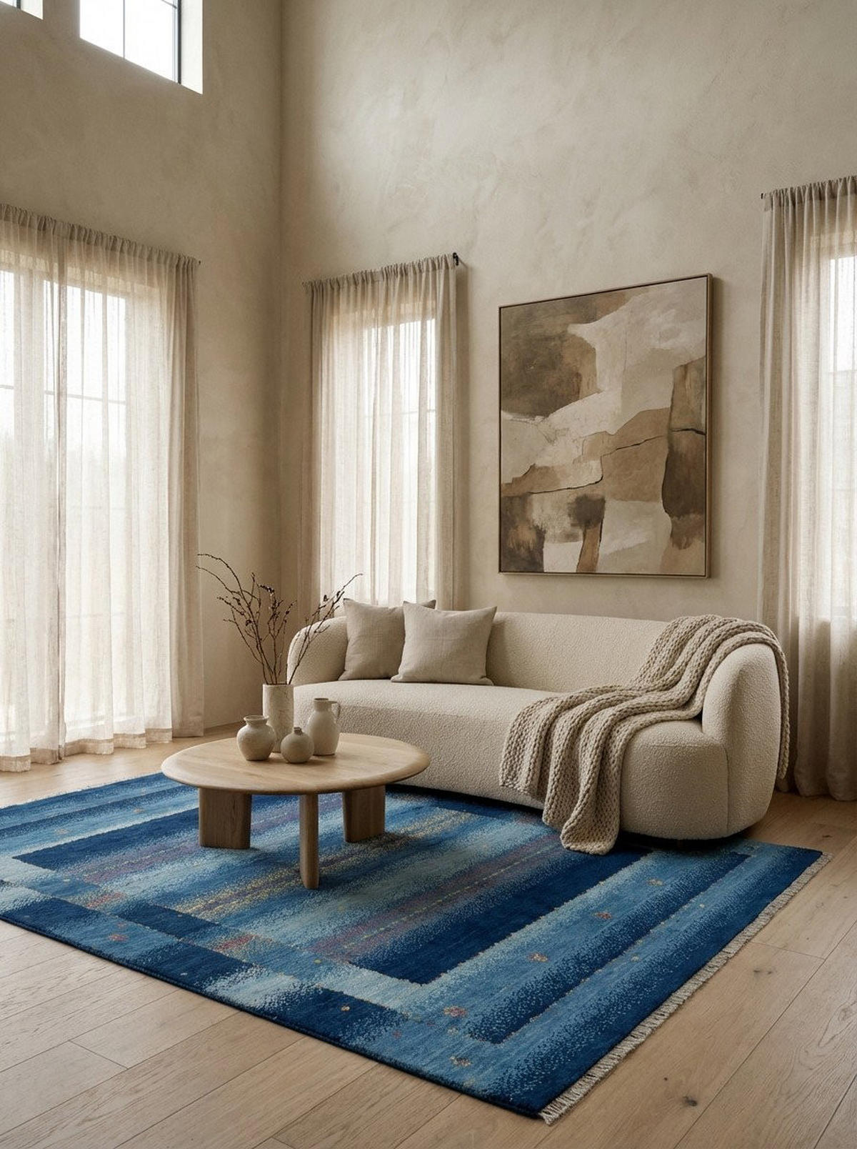 TEPPICH Rizbaf Blau 204/149 cm Schurwolle - Blau, Textil (149/204cm) - Looma