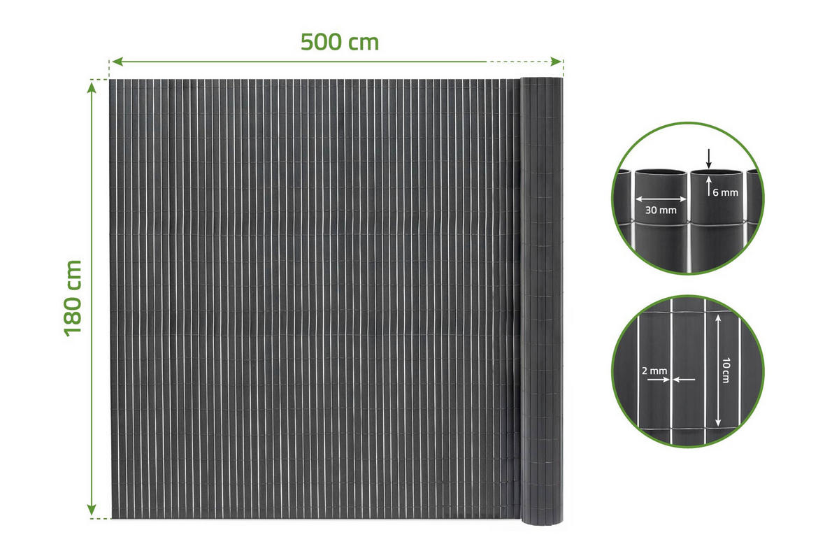 PVC Sichtschutzmatte VISO doppelseitig 5m x 1,8m Anthrazitgrau - Anthrazit, Metall (500/180cm) - Casanoov