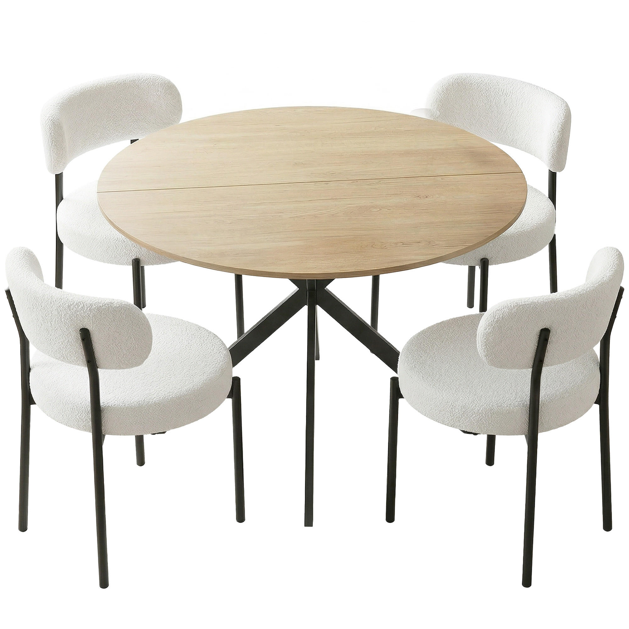 ESSGRUPPE 5er Set Spanplatte Polyester Cremeweiß Eiche - Eichefarben/Creme, Textil/Metall (120/75/120cm) - HOMCOM